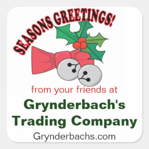Seasons Greetings Jingle Bells and Holly Square Sticker