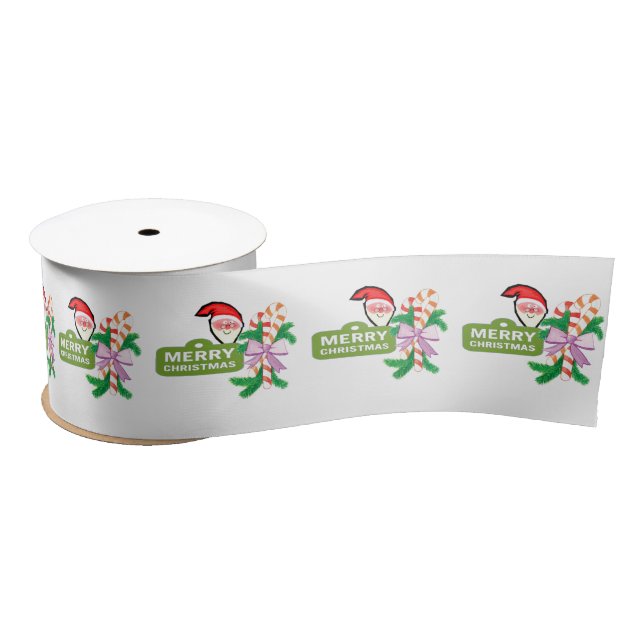Seasons Greetings, Joy Merry Christmas Santa Claus Satin Ribbon (Spool)