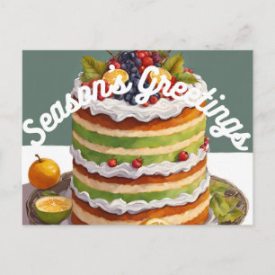 Season's Greetings Layered Fruit Cake Holiday Postcard