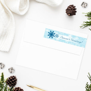 Seasons Greetings Light Blue Snowflake Address Wrap Around Label