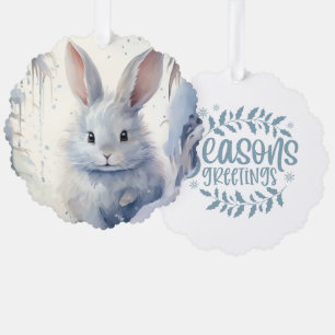 Season's Greetings Little Rabbit In Snow Tree Decoration Card