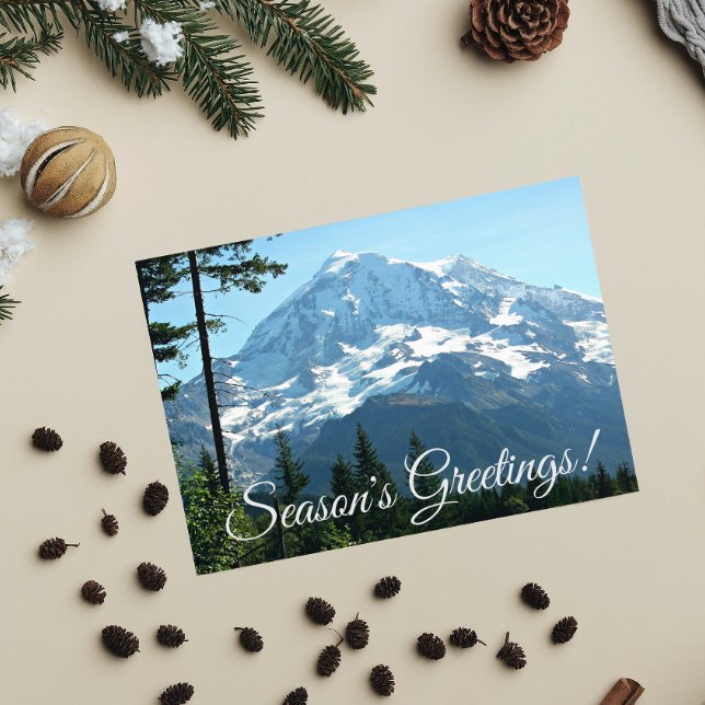 Season's Greetings Majestic Mount Rainier Holiday Card (In Situ)