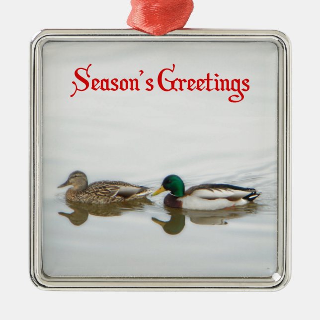 Season's Greetings - Mallards Metal Tree Decoration (Front)