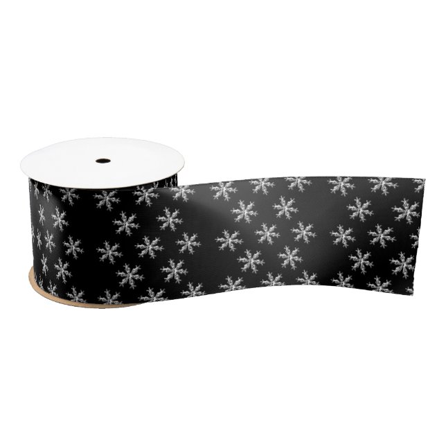 Seasons Greetings, Merry Christmas Black Snowflake Satin Ribbon (Spool)