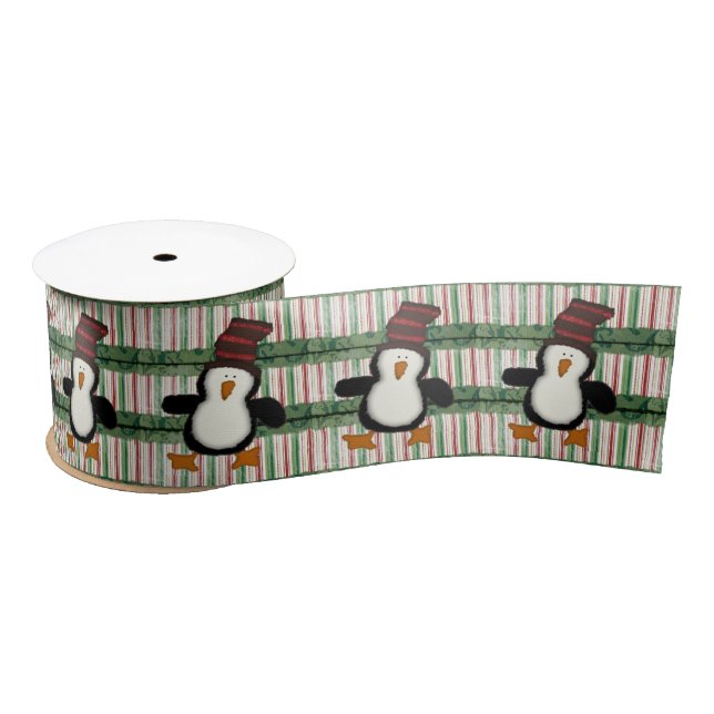 Seasons Greetings, Merry Christmas Penguin Satin Ribbon (Spool)