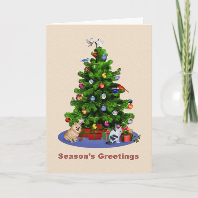 Season's Greetings, Merry Christmas Tree Holiday Card (Front)