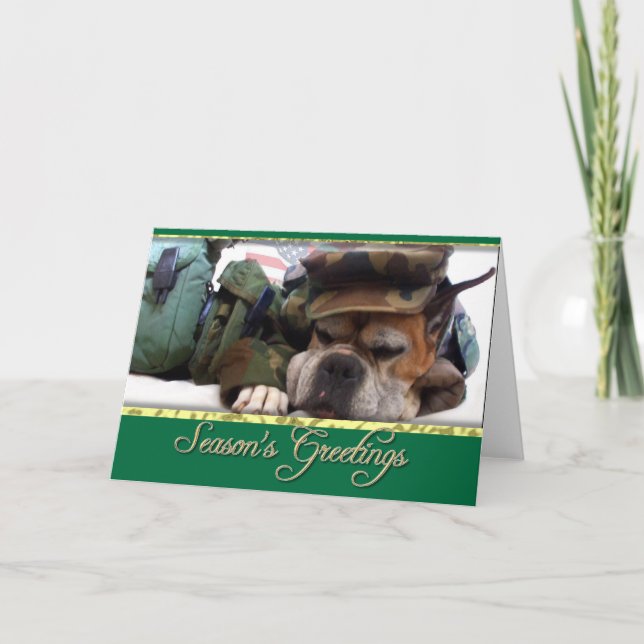 Season's greetings military Boxer dog card (Front)