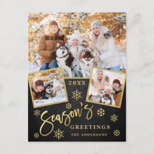 Season's Greetings Modern 3 PHOTO Greeting Postcard