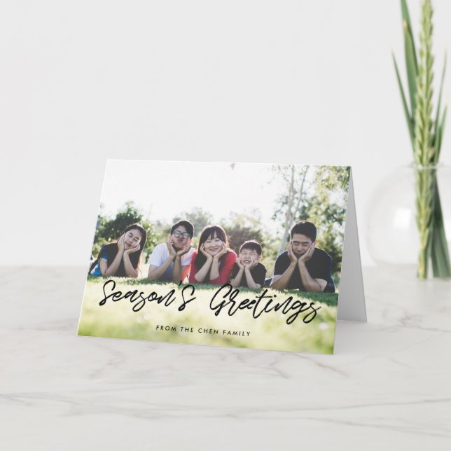 Season's Greetings Modern Black Typography Holiday Card (Front)