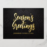 Season's Greetings Modern Elegant Black Damask