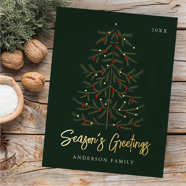 Season's Greetings Modern Elegant Christmas Tree Foil Holiday Postcard (Creator Uploaded)