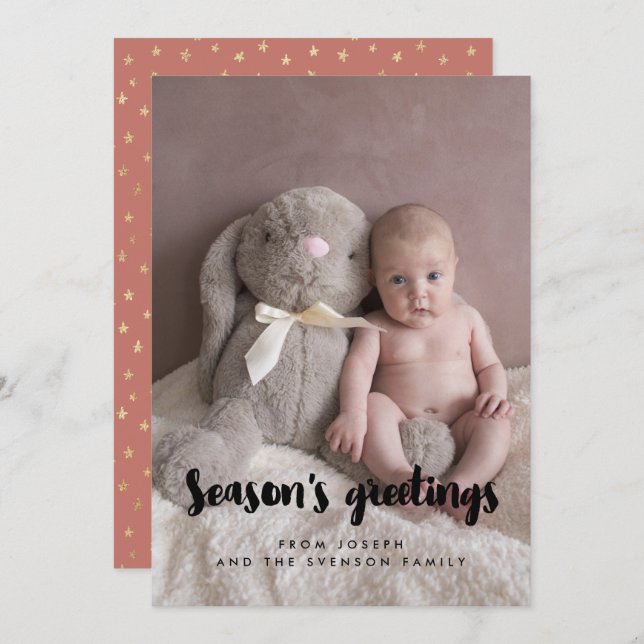 Season's Greetings Modern Family Photo Holiday Card (Front/Back)