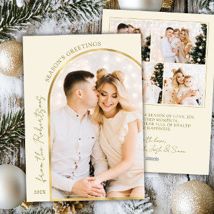 Season's Greetings Modern Gold Arch 5 Photo  Holiday Card