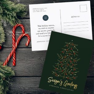 Season's Greetings Modern Simple Christmas Tree Foil Holiday Postcard