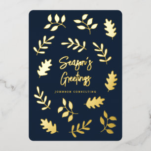 Season's Greetings Modern Simple Foliage Botanical Foil Holiday Card