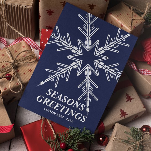 Seasons Greetings Modern Snowflake Navy Blue Holiday Card (Seasons Greetings Modern Snowflake Navy Blue Holiday Card
)