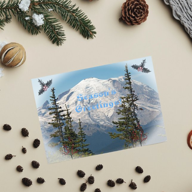 Season's Greetings Mount Rainier Landscape Holiday Card (In Situ)