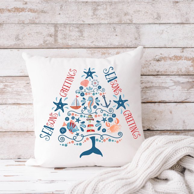 SEAsons Greetings Nautical Tree Coastal Christmas Cushion (Creator Uploaded)