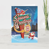 Seasons Greetings Neon Sign Retro Christmas Card