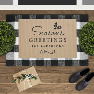 Seasons Greetings Personalised Family Name Holiday Doormat