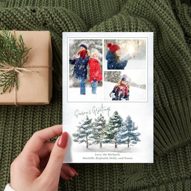 Season's Greetings Photo Collage Woodland Holiday Card (Season's Greetings woodland holiday photo card.)
