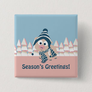 Season's Greetings pig 15 Cm Square Badge
