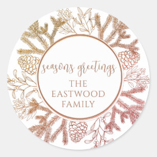 Seasons Greetings Pine Boughs Holiday Sticker