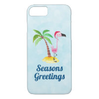 Seasons Greetings Pink Flamingo in Santa Hat