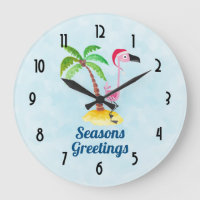 Seasons Greetings Pink Flamingo in Santa Hat