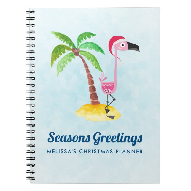 Seasons Greetings Pink Flamingo in Santa Hat Notebook (Front)