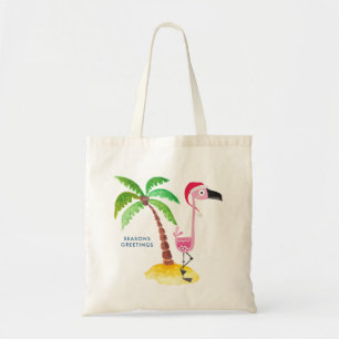 Seasons Greetings Pink Flamingo in Santa Hat Tote Bag