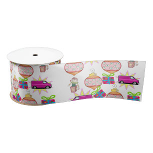 Seasons Greetings, Pink  Merry Christmas  Ribbon Satin Ribbon