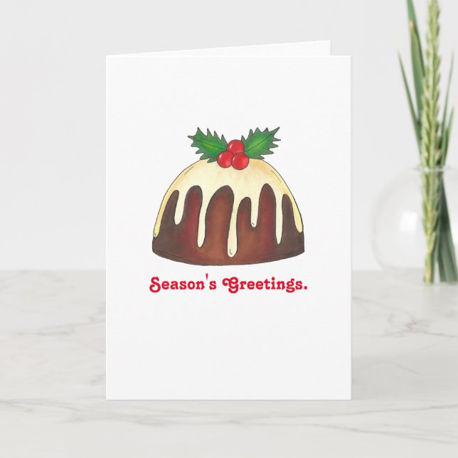 Season's Greetings Plum Pudding Christmas Card (Front)
