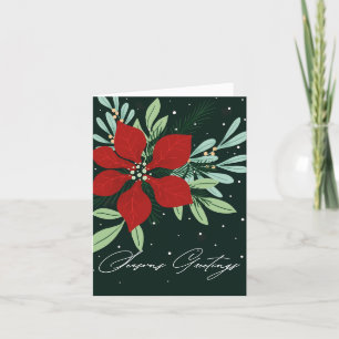 Seasons Greetings Poinsettia Christmas Design Holiday Card