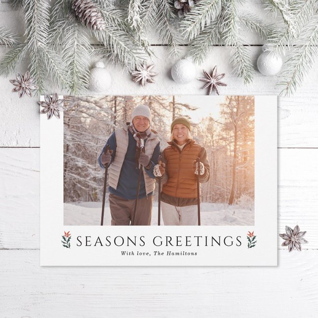 Seasons Greetings Poinsettia Landscape Photo Holiday Card (Creator Uploaded)