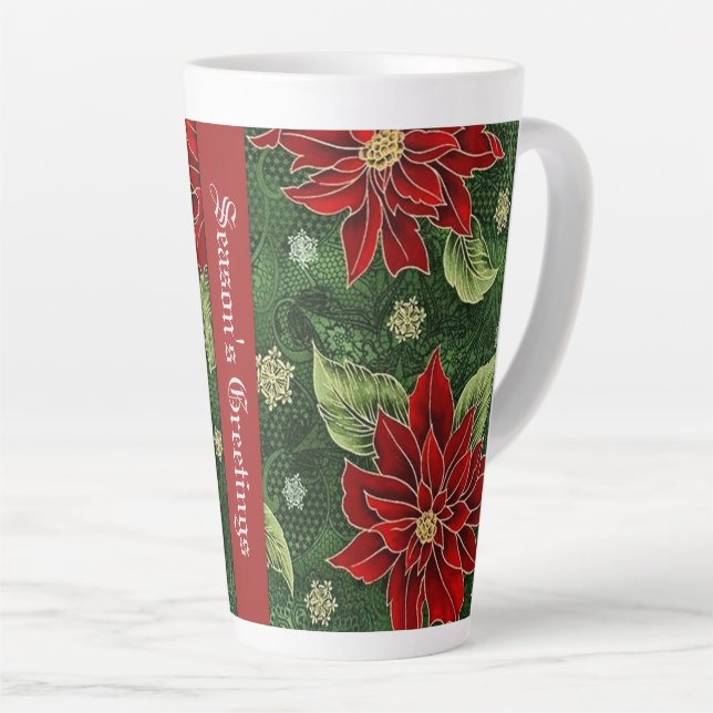 Season's Greetings Poinsettia Latte Mug (Right Angle)
