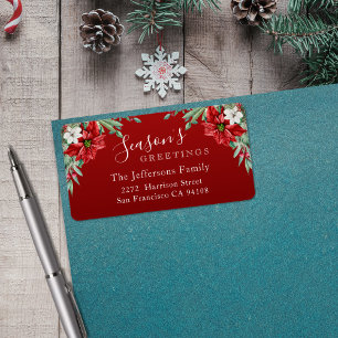 Season's Greetings Poinsettia Red Christmas Label