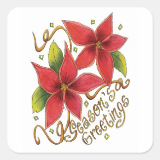 Seasons Greetings Poinsettias Christmas Stickers
