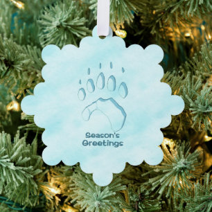Season's Greetings - Polar Bear Paw Print  Tree Decoration Card