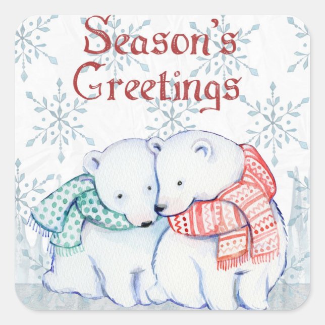 Season's Greetings Polar Bear Stickers (Front)