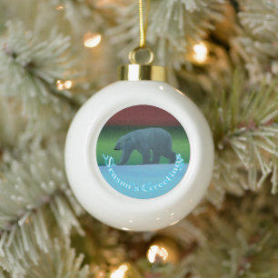 Season's Greetings - Polar Lights Polar Bear Ceramic Ball Christmas Ornament