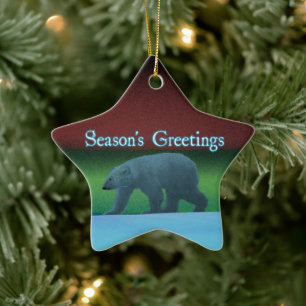 Season's Greetings - Polar Lights Polar Bear Ceramic Ornament
