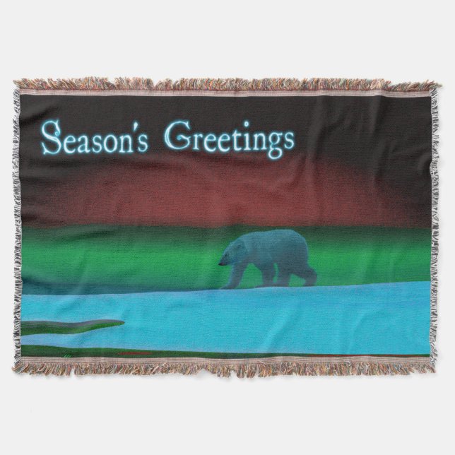Season's Greetings - Polar Lights Polar Bear Throw Blanket (Front)