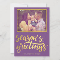 Season's greetings purple violet gold script photo