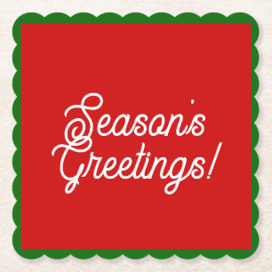 Season's Greetings Red and Green Paper Coasters