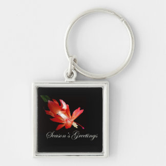 Season's Greetings Red Christmas Cactus Key Ring