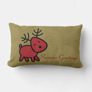 Seasons Greetings  Red Christmas Reindeer Lumbar Cushion