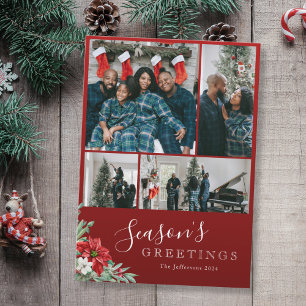 Season's Greetings Red Family Photo Christmas Holiday Card