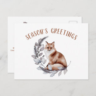 Season's Greetings Red Fox Christmas Greenery Postcard