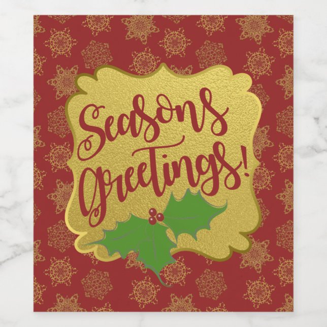 Seasons Greetings! Red, Gold Snowflakes Labels (Single Label)